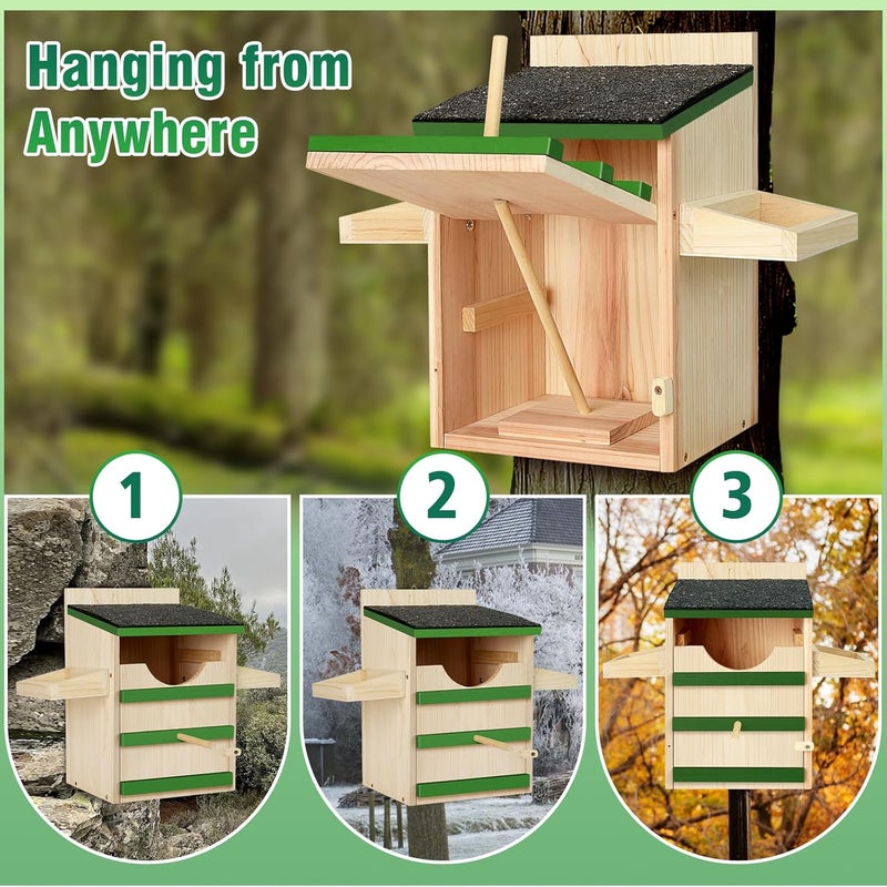 HAFTKD Owl House, Screech Wooden Owl Nesting Box, Weatherproof Design with Bird Stand, Large Opening, Mounting Screws, and Wood Shavings for Outside Backyard - Image 4